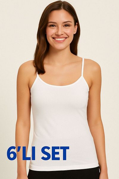 CATEKSSS White Women's 6-Piece String Strap Tank Top