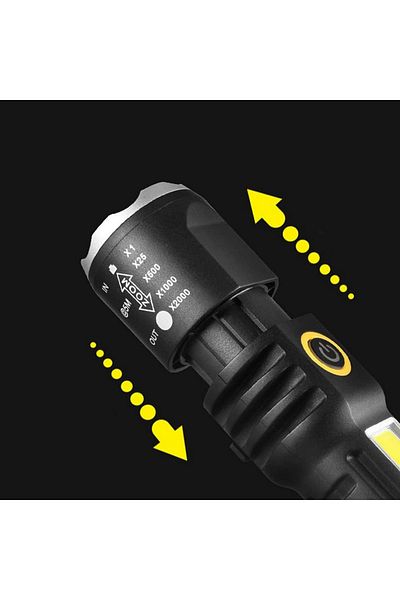 OEM Rechargeable tactical LED flashlight, USB-C cable, 14.5 cm, IPX4 waterproof, black