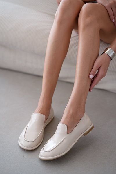 selinshoes Дамски мокасини Cobie от естествена кожа - екрю, лачена кожа