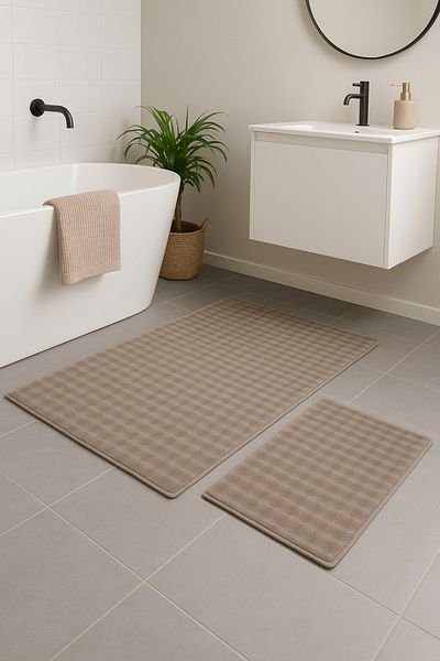 HOME ESSENTIALS Σετ 2 Χαλάκια Μπάνιου - Αντιολισθητική Βάση, Πλένεται και Απορροφά Νερό