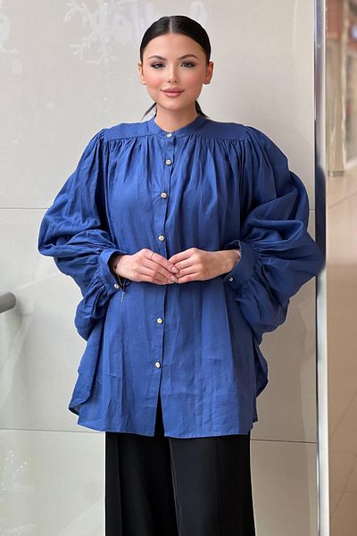 Ghisa Judge Collar Wide Sleeve Linen Shirt