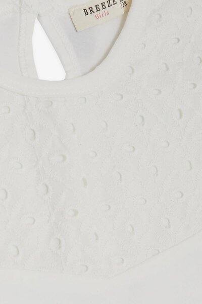 Breeze Μπλουζάκι για κορίτσια μανίκια με βολάν Κέντημα με κορδόνια 6-12 ετών, εκρού