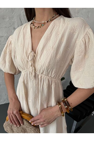 Elif Özbey Butik Taş Nakışlı Müslin Elbise