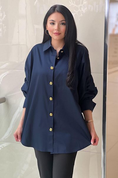 Ghisa Gold Button Cuff Bat Sleeve Cotton Shirt