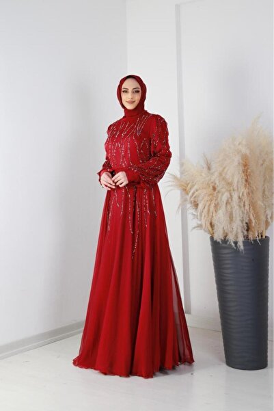 AbiyeSultan Women's Plus Size Evening Dress - Besna Organza Plus Size Evening Dress - Hijab Plus Size Evening Dress