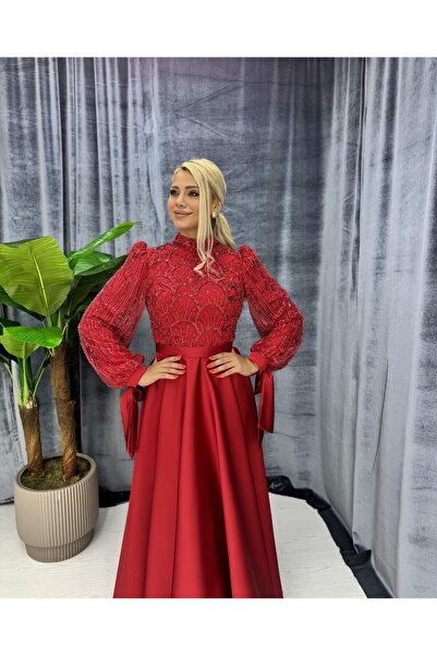 E&A Eren Abiye KADIN BALON KOL MİDİ BOY SATEN ABİYE