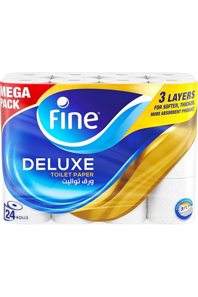 FINE Deluxe, Highly Absorbent, Sterilized, Soft & Strong, Flushable Toilet Paper, 3 Plies, Pack of 2