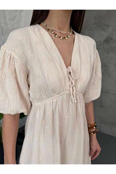 Elif Özbey Butik Taş Nakışlı Müslin Elbise