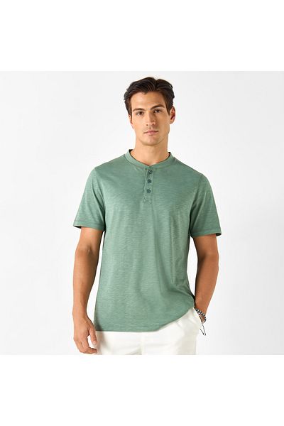 FAV Textured Mandarin Collar T-shirt with Short Sleeves