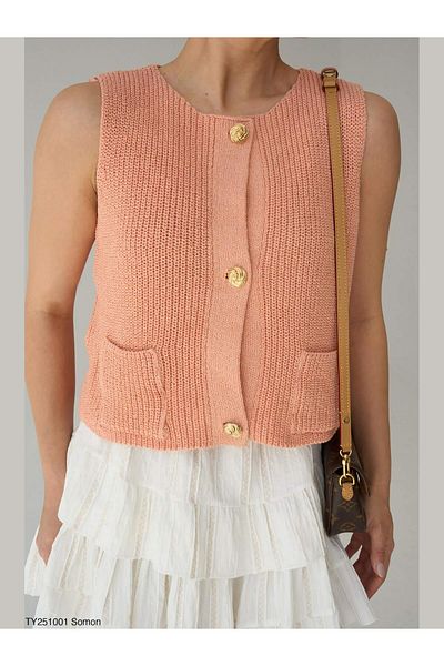 Coral Zero Sleeve Knitwear Vest Salmon
