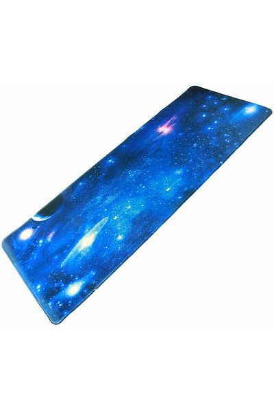 OEM Protectie de birou tip mousepad, model spatiu cosmic, 80x30 cm, baza cauciucata, albastru