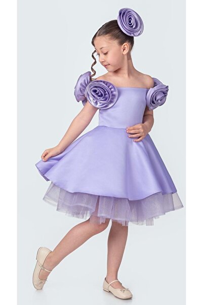 Mnk Baby&Kids Fanari Krep Saten Gren Destekli Kız Abiye M00735 MOR