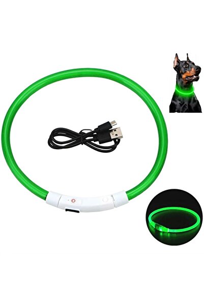 OEM LED illuminated collar for dogs and cats, size L, adjustable up to 70 cm, green