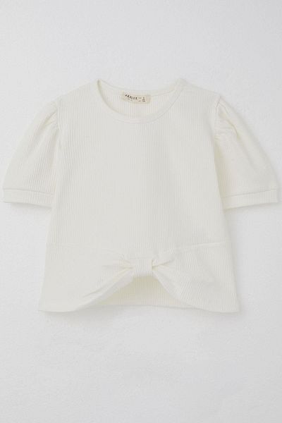 Breeze Κοριτσίστικο Crop T-Shirt Navel Low Cut Λεπτομερές ηλικίας 8-14 ετών, εκρού