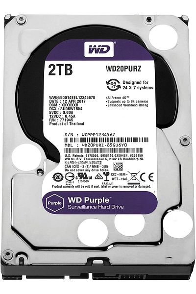 WESTERN DIGITAL Purple 2TB Surveillance Hard Drive 3.5 SATA WD20PURZ