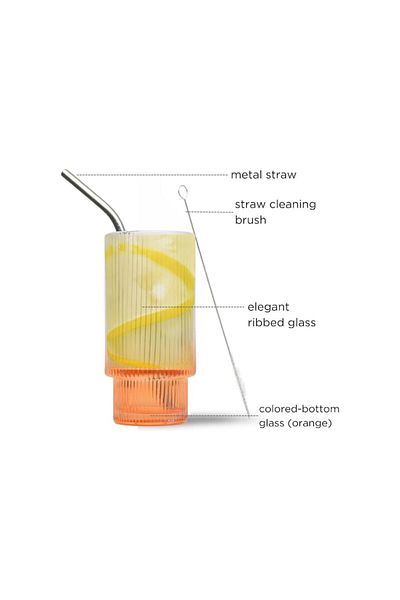 DELPI Set 4 Glasses With Orange Base And Accessories, 300 ml