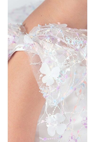 Mnk Baby&Kids Βραδινό φόρεμα για κορίτσια με μοτίβο λουλουδιών Imeros M00736 ΛΕΥΚΟ