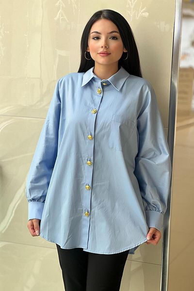 Ghisa Gold Button Cuff Bat Sleeve Cotton Shirt