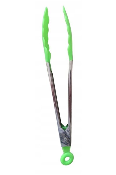 OEM Kitchen serving tongs, 25 cm, steel and plastic, locking ring, green