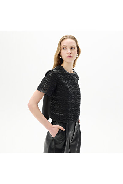 Desa Women's Black Leather Detailed Blouse