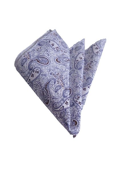 Exve Exclusive Navy Blue Brown Shawl Pattern Printed Cotton Collar Handkerchief on White