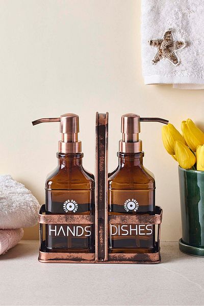 Perotti Rame Antique Metal Stand Retro 2-Piece Liquid Soap Dispenser 500 ml