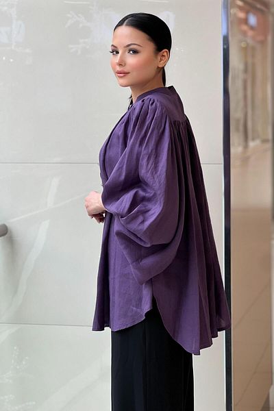 Ghisa Judge Collar Wide Sleeve Linen Shirt