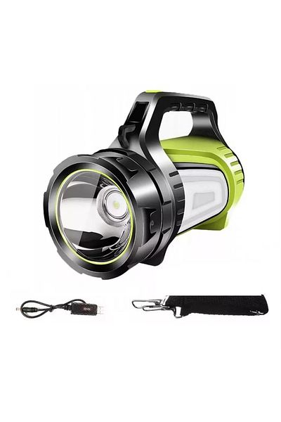 OEM Spotlight flashlight with powerbank, 7 lighting modes, charging cable, battery level display