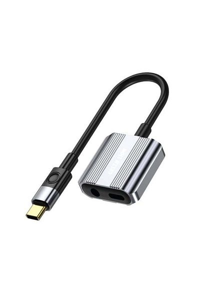 Green Lion 2-in-1 Splitter Adapter Type-C to AUX & Type-C, 12 cm, 5V/2.4A, 12W Charging Output, Alum