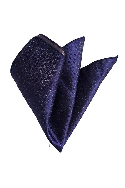 Exve Exclusive Geometric Patterned Satin Woven Lapel Handkerchief in Navy Blue