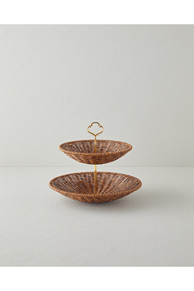 English Home Boho Plastik Rattan Katlı Servis 28,5x28,5x25 Cm Kahverengi