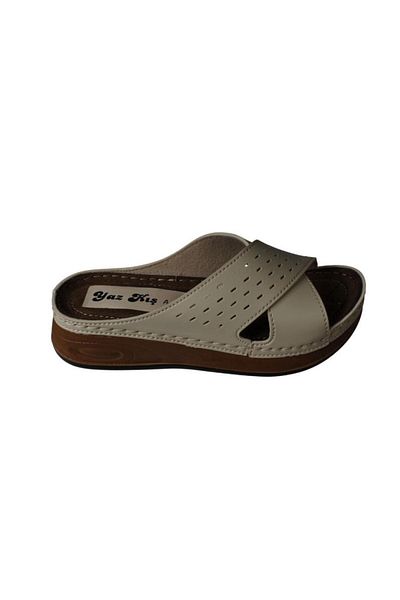 Yaz Kış Ayakkabı Yazkiş Women's Black Cream Cross Banded Thick Sole Comfort Sole Slippers