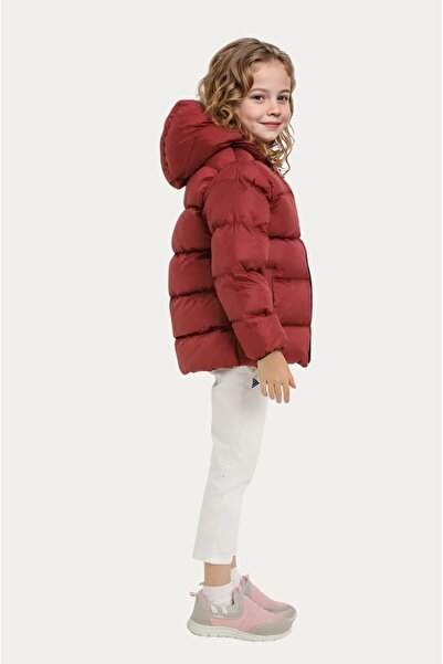 Montland Kız Çocuk Bordo İçi Polarlı Kapüşonlu Su Geçirmez Rüzgara Dayanıklı Cepli Şişme Kışlık Mont
