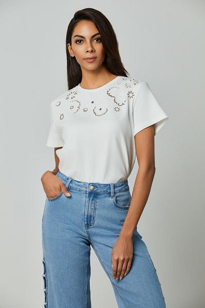 femi9 Embroidered Cut-Out T-Shirt