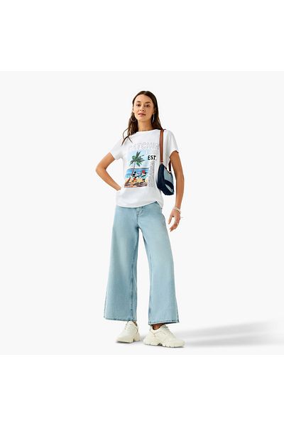 SP Characters Mickey Mouse and Minnie Mouse Print Crew Neck T-shirt
