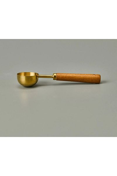 garaccu Gold Detailed Stainless Steel Measuring Spoon with Wooden Handle and Stylish and Elegant Design - 60ml