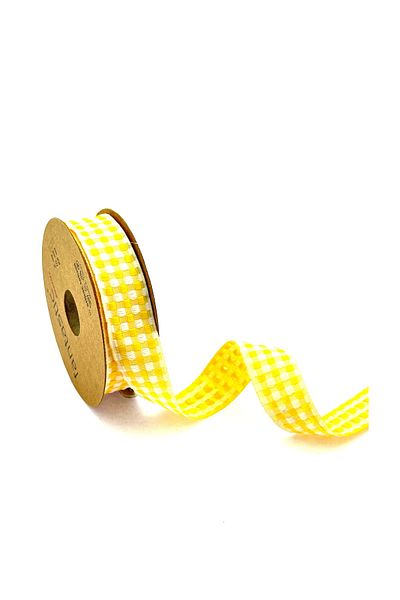 FANTASTIC KURDELE Yellow White Plaid Patterned Ribbon 2 cm X 10 m – for Gift Wrapping, Decoration and Crafts