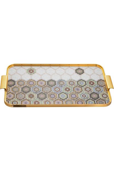 ALSAIF Rectangular Serving Tray With Side Handles, Decorated Porcelain, Multicolored