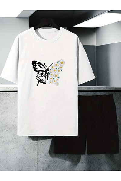 uyguntarz Σετ σορτς μπλουζάκι με στάμπα Unisex Daisy Butterfly