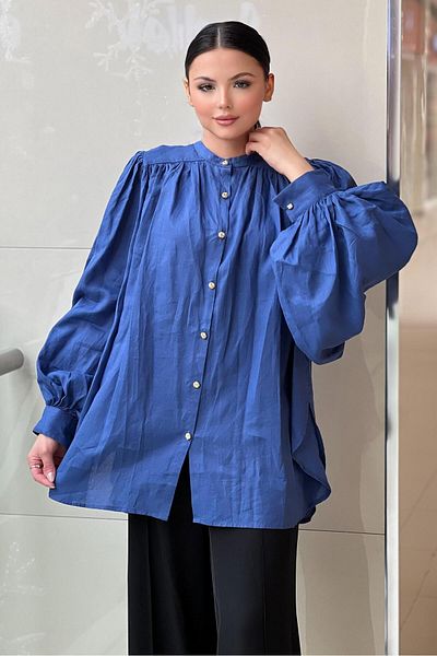 Ghisa Judge Collar Wide Sleeve Linen Shirt