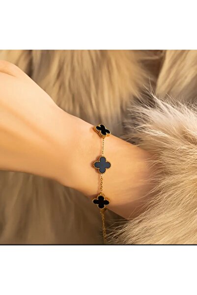 Manu Collection Womensteel Edges Gold Black Van Bracelet in Special Box Witho...