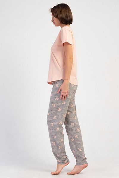 VİENETTA Women's Short Sleeve Salmon Pajama Set C0T8N3O804