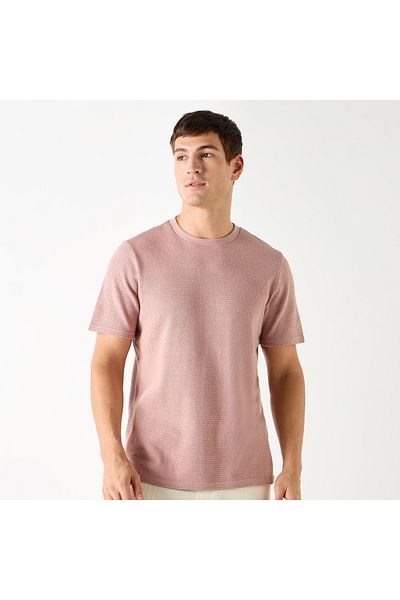 FAV Textured Crew Neck T-shirt with Short Sleeves