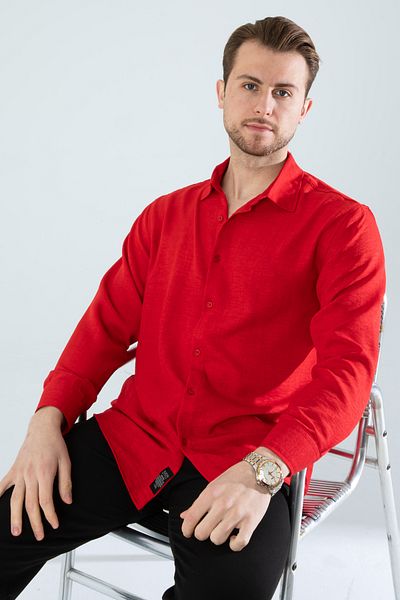 YXC Trend Maker Seasonal Linen Textured Long Sleeve Oversize Men's Wide Fit Shirt