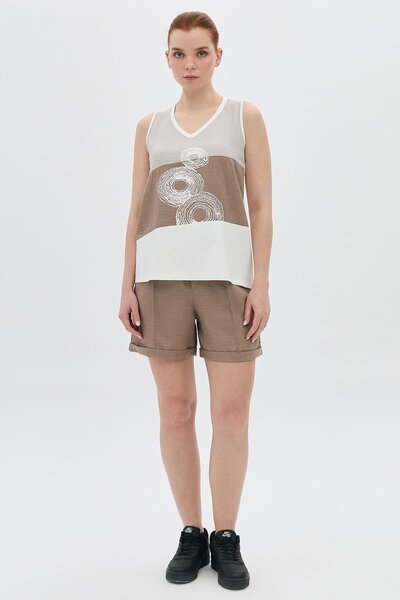 DAIDO Segmented Printed V-Neck Tank Top