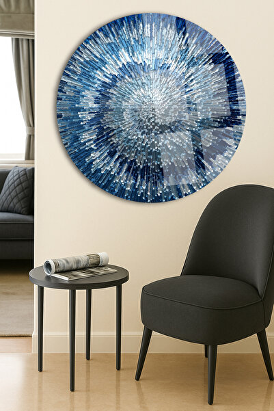 TAULART SOYUT MAVİ DÜZEN TASARIMI KIRILMAZ LÜKS CAM TABLO YUVARLAK CAM TABLO EV HEDİYESİ