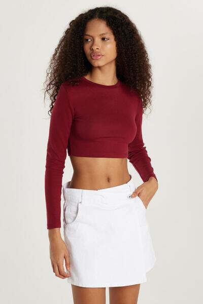 Tudors Women's Slim Fit Modal Fabric Cotton Crew Neck Burgundy Blouse