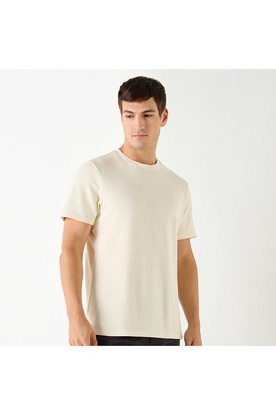 FAV Textured Crew Neck T-shirt with Short Sleeves