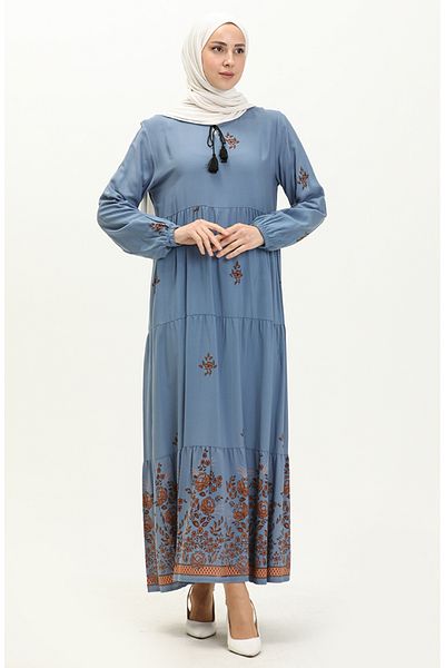 sefamerve Φόρεμα βισκόζης με σχέδιο Indigo - 4083-02