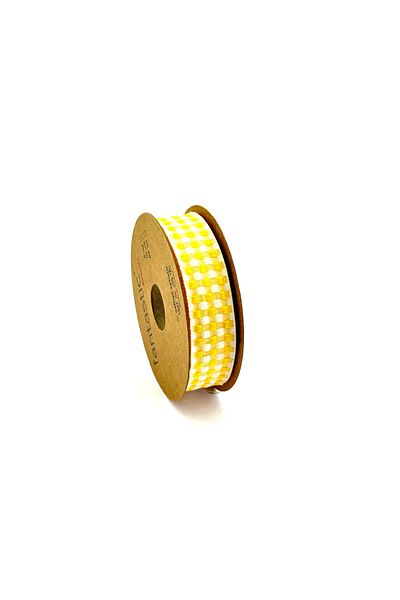 FANTASTIC KURDELE Yellow White Plaid Patterned Ribbon 2 cm X 10 m – for Gift Wrapping, Decoration and Crafts